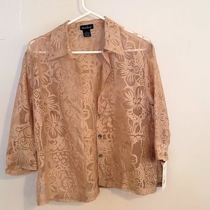 New gold coloured sheer shirt/jacket cover up. Size medium (12). Floral pattern